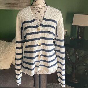Madewell Navy and White Striped Cardigan, Size M